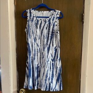 Blue and White Striped Tie Dyed Dress size medium with pockets